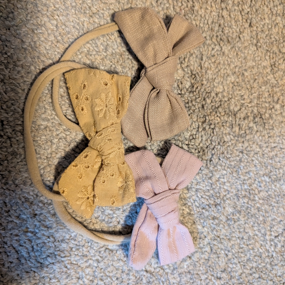 Stylish Kids Bow Headband Set - Beige, Pink, Cream